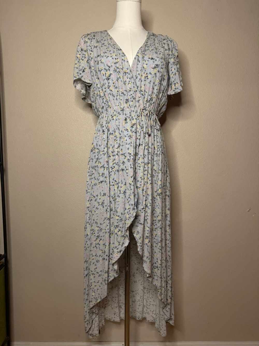 Altar'd State Light Blue Floral High-Low Wrap Dress